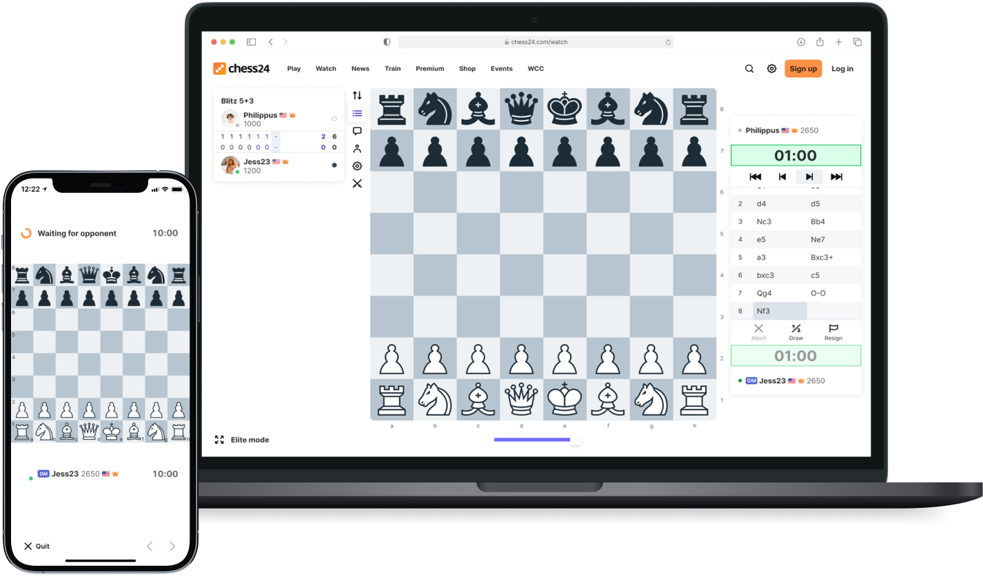 Chess24 Game Zone on desktop and mobile